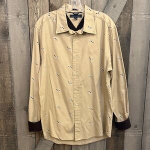Tommy Hilfiger Slim Fit Button Down Dog Print Shirt Corduroy Elbow Patches | L